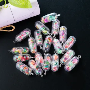 Creative capsule charms with miniature fruit slices and silver metal ring for DIY jewelry