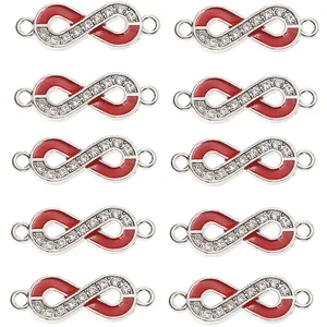 Alloy Red Enamel Rhinestone Infinity Symbol Charms For Jewelry Making DIY Bracelets Necklaces Pendants Accessories Women