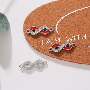 Infinity connector with red enamel and white rhinestones for DIY jewelry making