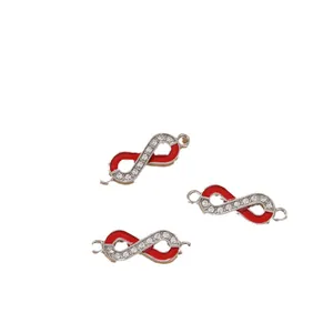 Silver infinity pendant with red enamel and crystals for DIY jewelry making