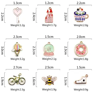Enamel drip alloy charms set with hearts and donuts for DIY jewelry making