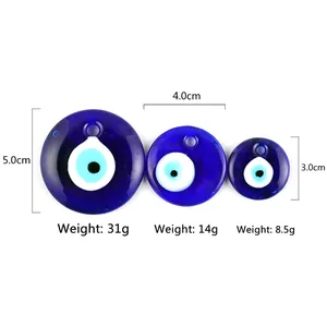 Three sizes of blue glass Evil Eye charms for keychains and jewelry in 3cm, 4cm, and 5cm