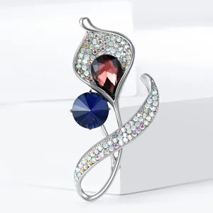 Exquisite Alloy Rhinestone Orchid Bouquet Brooch With Crystal Stones Elegant Flower Pin For Women Suits Dresses Party Gift