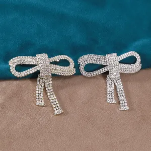 Vintage Elegant Alloy Rhinestone Bow Brooch With Tassel Creative Bowknot Clothing Accessories For Women Coat Sweater Pin