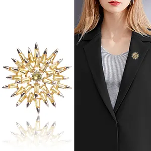 Micro-set zircon snowflake brooch in silver finish featuring yellow radiating gemstones