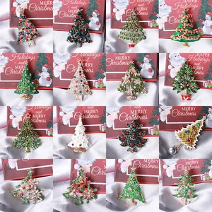 Luxury Alloy Rhinestone Christmas Tree Brooch Enamel Festive Holiday Jewelry For Women Gift Vintage Fashion Accessory