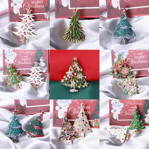 Sparkling alloy Christmas tree brooch pins set with colorful rhinestones and enamel finish