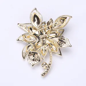 Detailed back view of golden floral brooch showing the secure pin clasp and metal craft