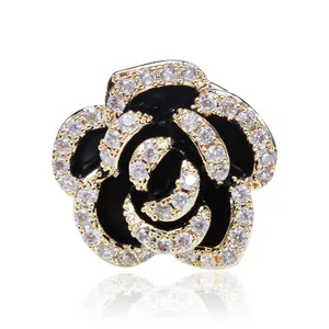 Elegant Camellia Flower Brooch For Women Copper Micro Inlaid Zirconia Enamel Pin Vintage High End Clothing Accessories Jewelry