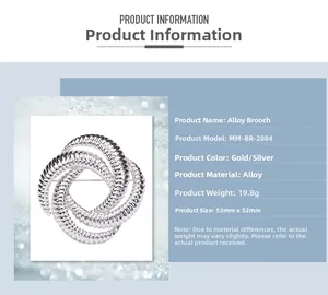 Macro detail of geometric alloy brooch measuring 53mm by 52mm with spiral texture