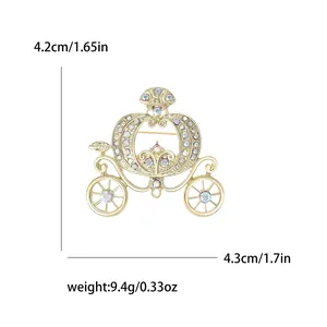 Cartoon pumpkin carriage brooch in gold with rhinestones and size specifications