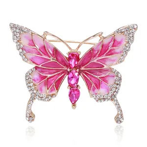 Elegant Alloy Enamel Butterfly Brooch For Women Vintage Rhinestone Inlaid Fashion Jewelry Suit Coat Pin Accessories Gift