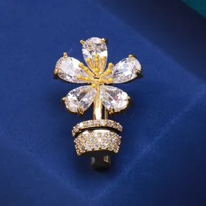 Elegante Broche de Maceta de Cobre Con Zirconia Micro Incrustada Chapado en Oro Joyería Para Mujer Alfiler de Traje