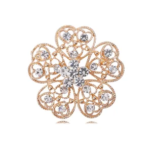Fashion Alloy Rhinestone Flower Brooch For Women Korean Style Elegant Hollow Floral Corset Pin Brooches Jewelry Accessories