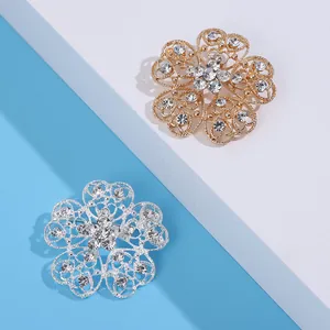 Elegant rhinestone flower brooches in gold and silver finish with hollow petals