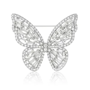 Exquisite silver butterfly brooch pin with micro-paved cubic zirconia and crystals