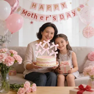 Lot de 6 décorations de gâteau avec nœuds roses pour la fête des mères et desserts de fête