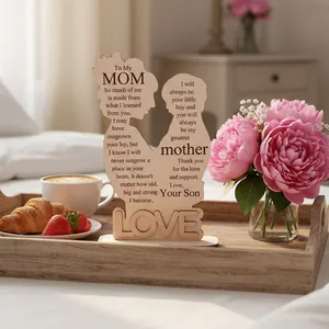 Handcrafted wooden Mother's Day plaque with silhouette carving and sentimental message