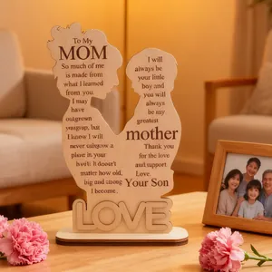 Handcrafted wooden Mother's Day plaque with silhouette and heartfelt quote on base