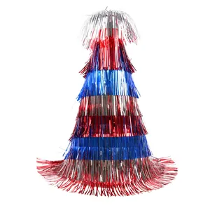 Décoration de chapeau conique en guirlandes rouge, argent et bleu pour fêtes patriotiques