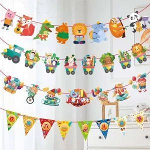 Cartoon dinosaur and circus animal hanging banners for Children's Day party decorations