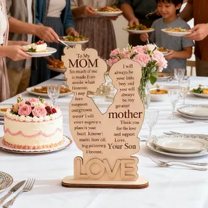 Creative wooden Mother's Day tabletop ornament with mother and child silhouette