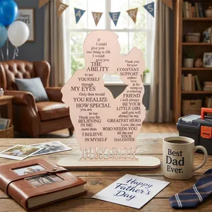 Father's Day wooden desk plaque featuring father and child silhouette with heartfelt message
