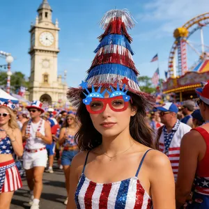 Détail du chapeau de fête à franges et lunettes étoiles pour le Jour de l'Indépendance