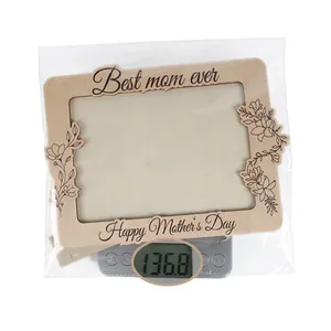 Detailed view of 136.8g wooden Mother's Day picture frame with engraved floral patterns