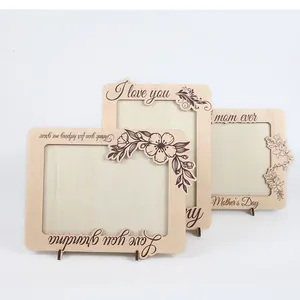 Detailed laser-cut floral engraving on wooden Mother's Day frame set with grateful messages