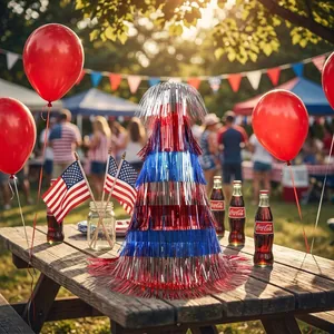 Centre de table en guirlandes rouge, argent et bleu pour la fête de l'Indépendance