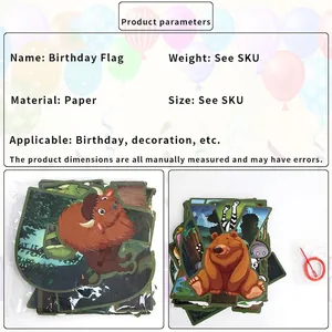 Jungle animal birthday banner with cartoon animals and letters for party decorations