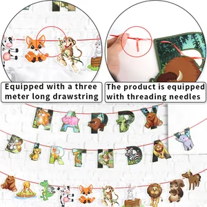 Jungle birthday banner set with 3m string and plastic needle for easy assembly