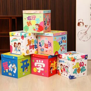 Boîte de Rangement Décorative Rentrée Scolaire Boîte Cadeau en Papier Avec Couvercle Motif Dessin Animé Arc-en-ciel