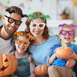 Halloween bat glasses set with colorful pom-poms and sequins for party fun