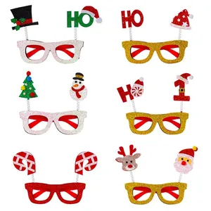 Christmas Party Glasses Frames Glitter Santa Reindeer Snowman Tree For Kids Adults Festive Holiday Photo Props Decor