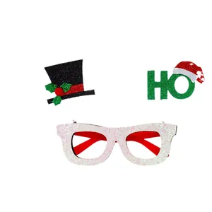 Christmas party glasses with glitter top hat and Santa HO design for festive photo props