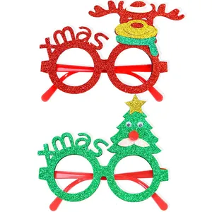 Christmas party glasses set featuring glittery reindeer and Xmas tree decorative frames