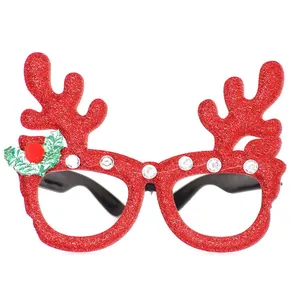 Lunettes bois de renne rouge pailleté avec sequins et strass pour fêtes de Noël