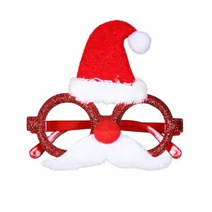 Weihnachtsbrille mit rotem Glitzerrahmen, Weihnachtsmütze und weißem Plüschbart Dekor