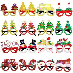 LED Glowing Christmas Party Glasses Santa Claus Snowman Christmas Tree Glitter Decorative Glasses Frames For Holiday Celebration