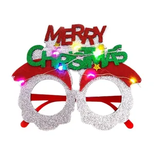 Sparkling LED Merry Christmas party glasses with silver glitter and festive felt decor