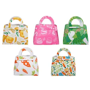 5-pack Easter felt gift bags with chick rabbit and carrot patterns for party favors