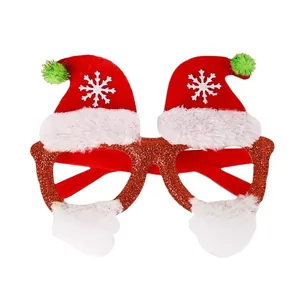 Sparkly red Christmas glasses with Santa hats and white snowflake details for kids