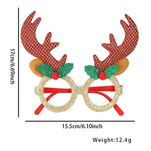 Weihnachtsbrillenrahmen mit Rentiergeweih, roten Pailletten und goldener Glitzeroptik