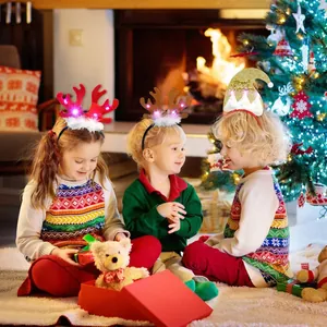 Set de diademas navideñas con luces LED de renos y sombreros brillantes para fiestas