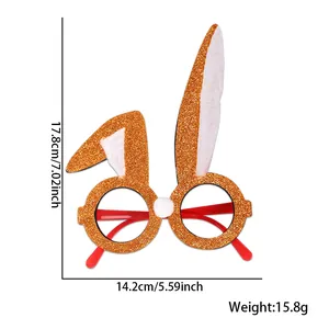 Oranje glitter konijnenoren bril voor Pasen met afmetingen van 17,8 cm in hoogte