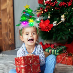 Cerchietto albero di Natale luminoso con luci LED e stella per feste di bambini
