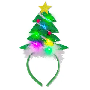 Cerchietto albero di Natale a LED con luci colorate e piume per feste natalizie