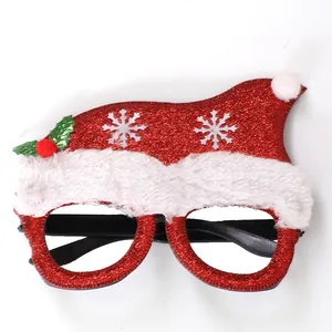 Lunettes bonnet de Noël à paillettes rouges, bordure en fourrure et flocons de neige